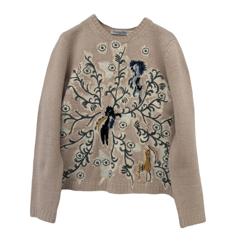 Dior Beige Artistic Embroidered Sweater